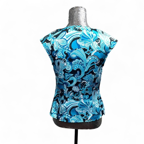 Vintage Y2K Rave Satin Babydoll Top Small Blue Swirl Cap Sleeve Festival Retro - Picture 2 of 7